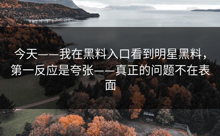 今天——我在黑料入口看到明星黑料，第一反应是夸张——真正的问题不在表面