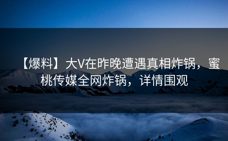 【爆料】大V在昨晚遭遇真相炸锅，蜜桃传媒全网炸锅，详情围观
